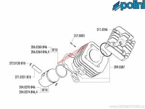 Set cilindru (diametru 46mm / 65cc) - 166.0104 - MBK Ovetto II / Yamaha Jog R / Neo's / Neo's II 50 2T AC - Polini