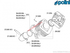 Set cilindru (diametru 46mm / 65cc) - 166.0105 - Keeway Focus / Matrix / Kreidler Vabene 50 2T AC - Polini