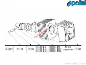Set cilindru (diametru 46mm / 72cc / bolt piston 10mm) - 140.0066/10 - Piaggio Ciao / Ciao PX 50 AC 2T - Polini