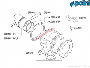 Set cilindru (diametru 47mm / 64,8cc) - 150.0605 - Aprilia SR 50 Racing / SR 50 Sport / Suzuki Katana / Zilion 50 2T LC - Polini