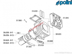 Set cilindru (diametru 47mm / 67,9cc) - 166.0054 - MBK Sorriso 50 / Target 50 / Yamaha CRZ 50 / CT 50 2T AC - Polini