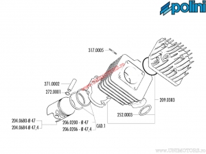 Set cilindru (diametru 47mm / 72cc) - 119.0077 - Daelim Cordi / Message / Honda Dio / Kymco CX / DJ / K12 50 2T AC - Polini