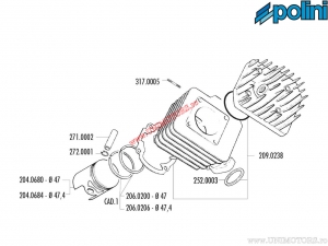 Set cilindru (diametru 47mm / 72cc) - 119.0078 - Honda Bali SJ 50 / Scoopy 50 / SFX 50 / SH 50 / SXR 50 2T AC - Polini