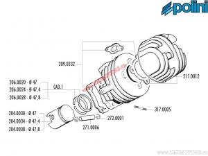 Set cilindru (diametru 47mm / 75cc) - 140.0053/R - Vespa PK 50 / PK 50 FL / PK 50 XL / Special 50 / SS 50 / V 50 AC 2T - Polini