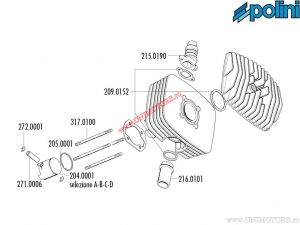 Set cilindru (diametru 48mm / 75,96cc) - 133.6005 - Rieju Drac 50 AC 2T - Polini