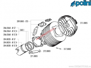 Set cilindru (diametru 57mm / 130cc) - Vespa Primavera ET3 125 / ETS 125 / PK 125 2T AC - 140.0051/L - Polini