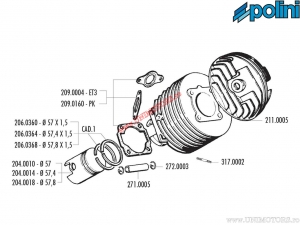 Set cilindru (diametru 57mm / 130cc) - Vespa Primavera ET3 125 / ETS 125 / PK 125 / PK 125 S 2T AC - 140.0050 - Polini