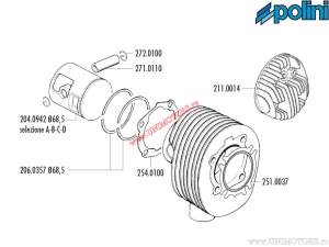 Set cilindru (diametru 68,5mm / 221cc) - 140.0084 - Vespa Cosa 200 / PX 200 / Rally 200 2T AC - Polini