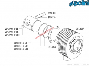 Set cilindru (diametru 68mm / 207cc) - 140.0082 - Vespa Cosa 200 / PX 200 / Rally 200 - Polini