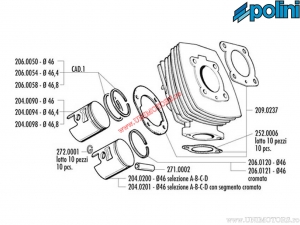 Set cilindru fonta (diametru 46mm / 65cc) - 119.0055 - Honda Wallaroo / Peugeot Fox 50 2T AC - Polini