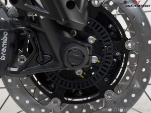 Set crashpad eje rueda delantera - material: poliamida - negro - Moto Guzzi V85 TT ('21-'23) - SW-Motech