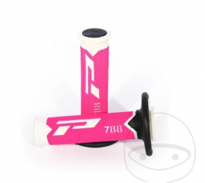 Set manopole manubrio 788 nero rosa fluorescente bianco Progrip D: 22 mm L: 115 mm chiuse - JM