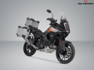 Set TRAX ADV argento (topcase + 2x sidecase + supporti PRO + ADV-RACK) - 150.0L - KTM 1290 Super Adventure ('21-) - SW-Motech