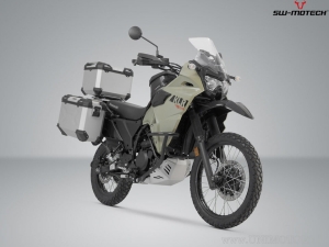 Set TRAX ADV argento (topcase + 2x sidecase + supporti PRO + ADVENTURE-RACK) - 150.0L - Kawasaki KLR 650 ('22-) - SW-Motech
