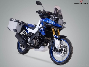 Set valigie laterali (sidecase) TRAX ADV L/M alluminio argento e supporti PRO - Suzuki V-Strom 1050DE ('21-) - SW-Motech