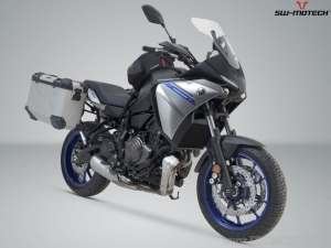 Set valigie laterali (sidecase) TRAX ADV M alluminio argento e supporti PRO - 74.0L - Yamaha MT-07 Tracer ('16-) - SW-Motech