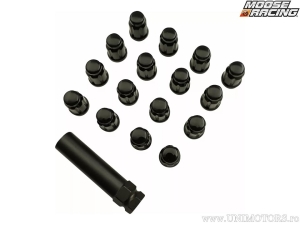 Set van 16 geribbelde wielmoeren M12 x 1,50 - kleur: matzwart - Moose