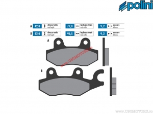 Sinterbremsbeläge hinten (77x42x9,2mm / 96,5x42x9,2mm) - 1742021.S - Polini