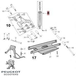 Telescop spate - Peugeot Jet force / Jet Force C-Tech / Jet Force WRC / Jet Force Dark Side 2T 50cc - Peugeot