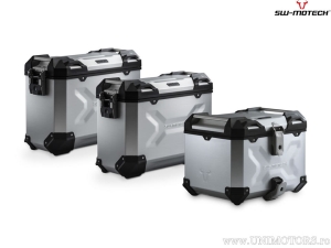 TRAX ADV silver set (topcase + 2x sidecase + PRO carriers + ADV-RACK) - 150.0L - Suzuki V-strom 1050 / XT ('19-) - SW-Motech