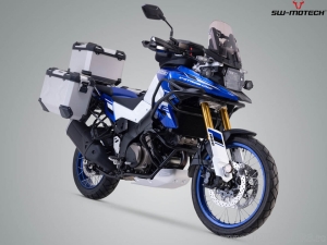 TRAX ADV silver set (topcase + 2x sidecase + PRO carriers + ADV-RACK) - 150.0L - Suzuki V-strom 1050 / XT ('19-) - SW-Motech