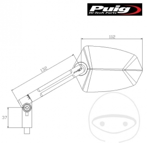 Universal Black Right Mirror Puig GT1 Diamond Shape M8 mm Mount on Handlebar - JM