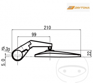 Universal diamond-shaped mirror with short arm, black color, mounted on the end of the handlebar - JM