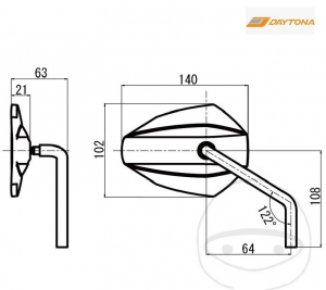 Universal Left Black Diamond Shaped Mirror Daytona Handlebar Mount - JM