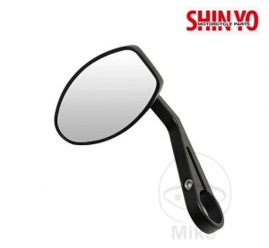 Universal oval mirror Shin Yo black color mounted on handlebar end FERRARA - JM