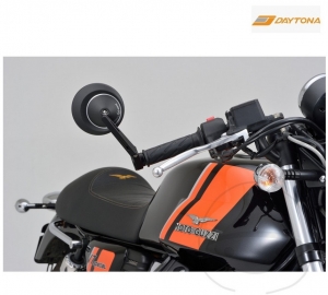 Universal round mirror long arm Daytona black color mounted on handlebar end - JM