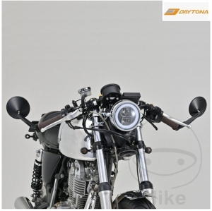 Universal Round Mirror Long Arm Set Daytona Black Color Mounting on Handlebar End - JM