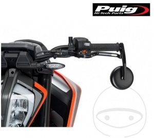 Universal round mirror Puig Grand Tracker black color mounted on handlebar end - JM