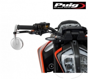 Universal round mirror Puig Grand Tracker silver color mounted on handlebar end - JM