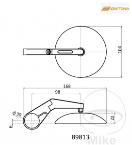 Universal round mirror short arm set Daytona black color mounted on handlebar end - JM