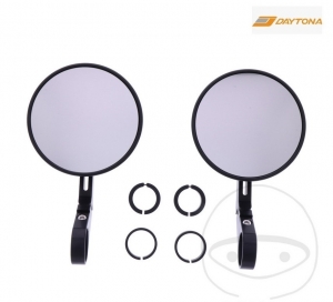 Universal round mirror short arm set Daytona black color mounted on handlebar end - JM