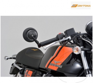 Universal round mirror with short arm, black color, mountable on handlebar end - JM