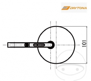 Universal round mirror with short arm, black color, mountable on handlebar end - JM