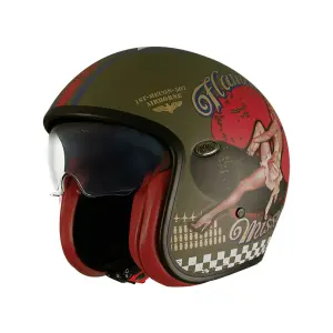 Vintage Pin Up Helm - Mat, Rood, Olijf - Volwassen - M - 01043040