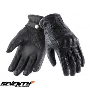 Women's Leather Urban Summer Gloves Seventy Model SD-C22 Black - Black, S (7 cm)