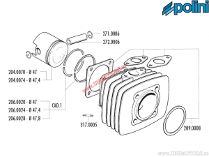 Zylinder-Set (Durchmesser 47mm / 75cc) - 133.0072 - Fantic Issimo 50 AC 2T - Polini